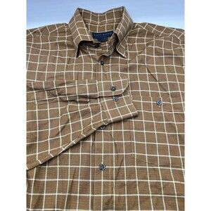 Scott Barber Dress Shirt‎ Mens Large Gold  Check Plaid Cotton